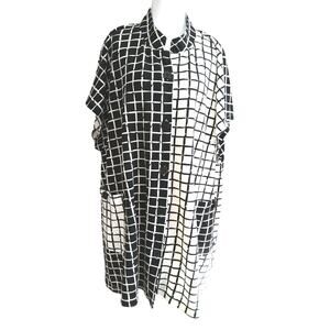 Truth & Style Art to wear black & white button-down Tunic shirt dress 3XL Womens